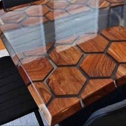 Clear Honeycomb Epoxy Table, Hexagon Wooden Table, Dining Table Top